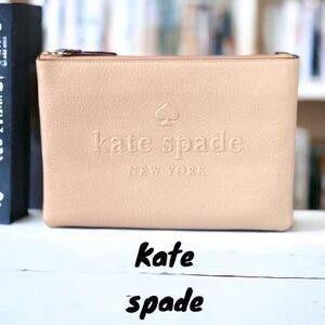 KATE SPADE NWT GIA POUCH BAG ASH ST WARM VELLUM PEBBLED LEATHER